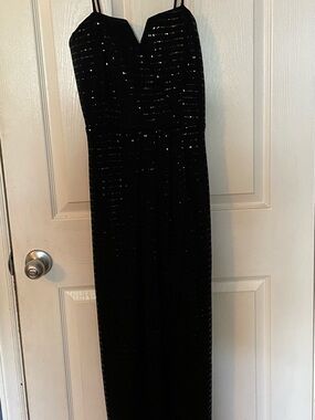Black Sequin Spaghetti-Strap Evening Dress